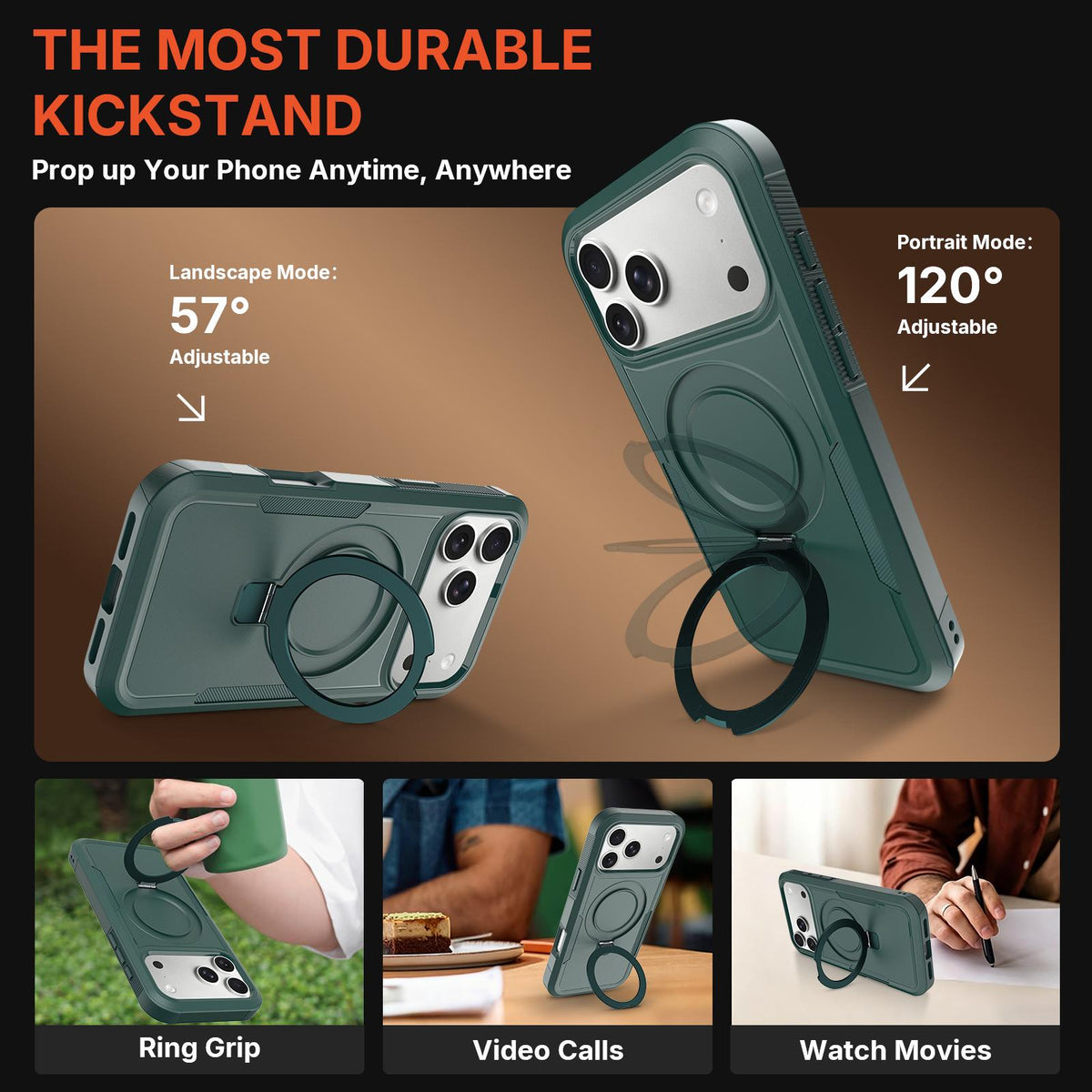 For iPhone 17 Shockproof Protective TPU Hybrid PC Ring Holder Magnetic Phone Case - Green - EDA010210805D