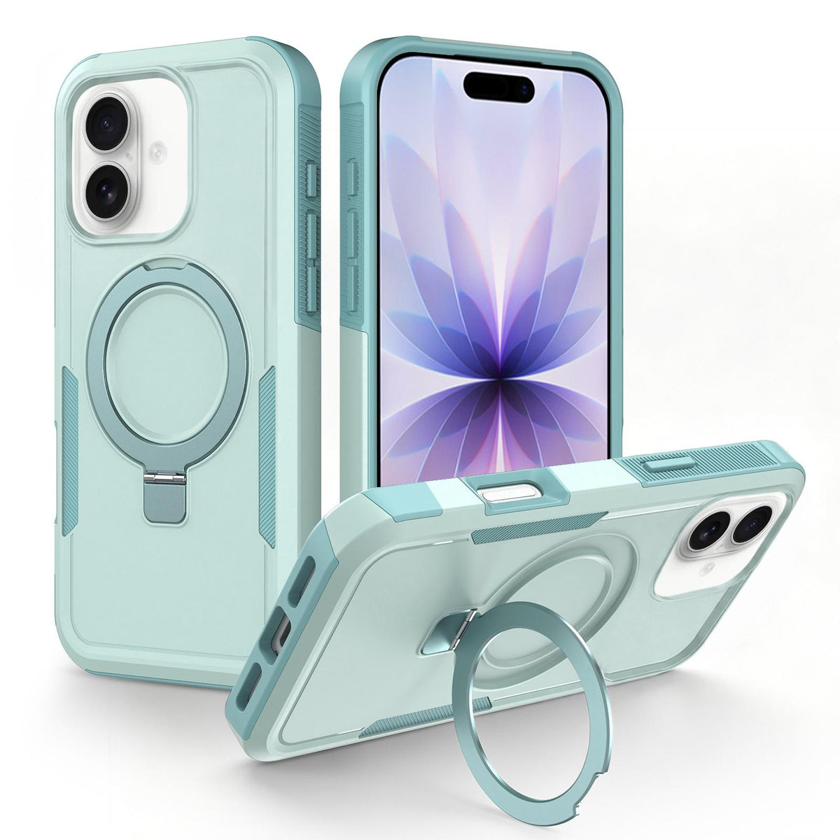 For iPhone 17 Shockproof Protective TPU Hybrid PC Ring Holder Magnetic Phone Case - Cyan - EDA010210805F