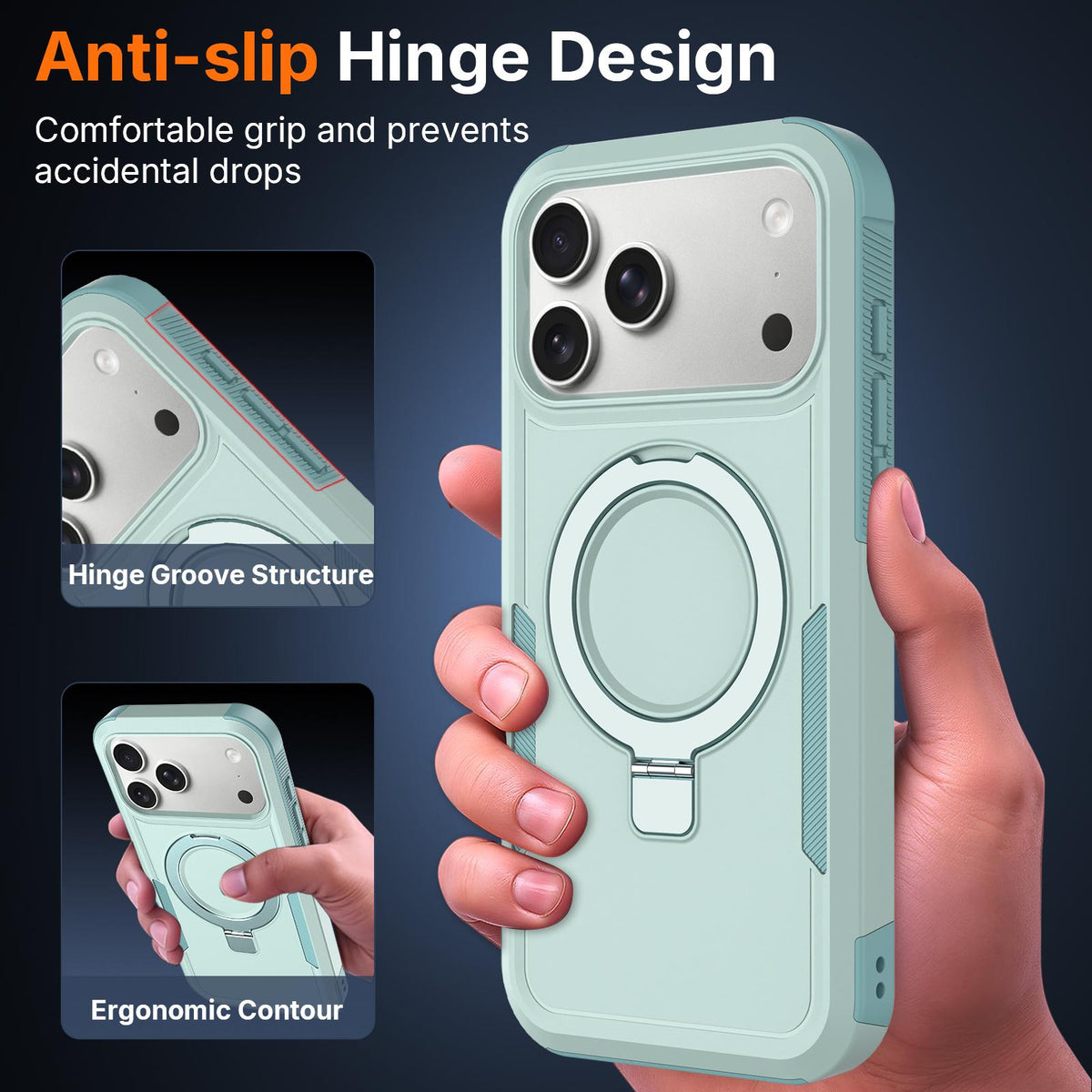 For iPhone 17 Shockproof Protective TPU Hybrid PC Ring Holder Magnetic Phone Case - Cyan - EDA010210805F