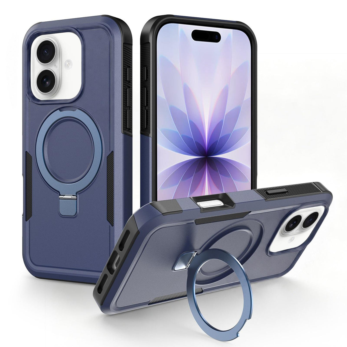 For iPhone 17 Shockproof Protective TPU Hybrid PC Ring Holder Magnetic Phone Case - Blue - EDA010210805G