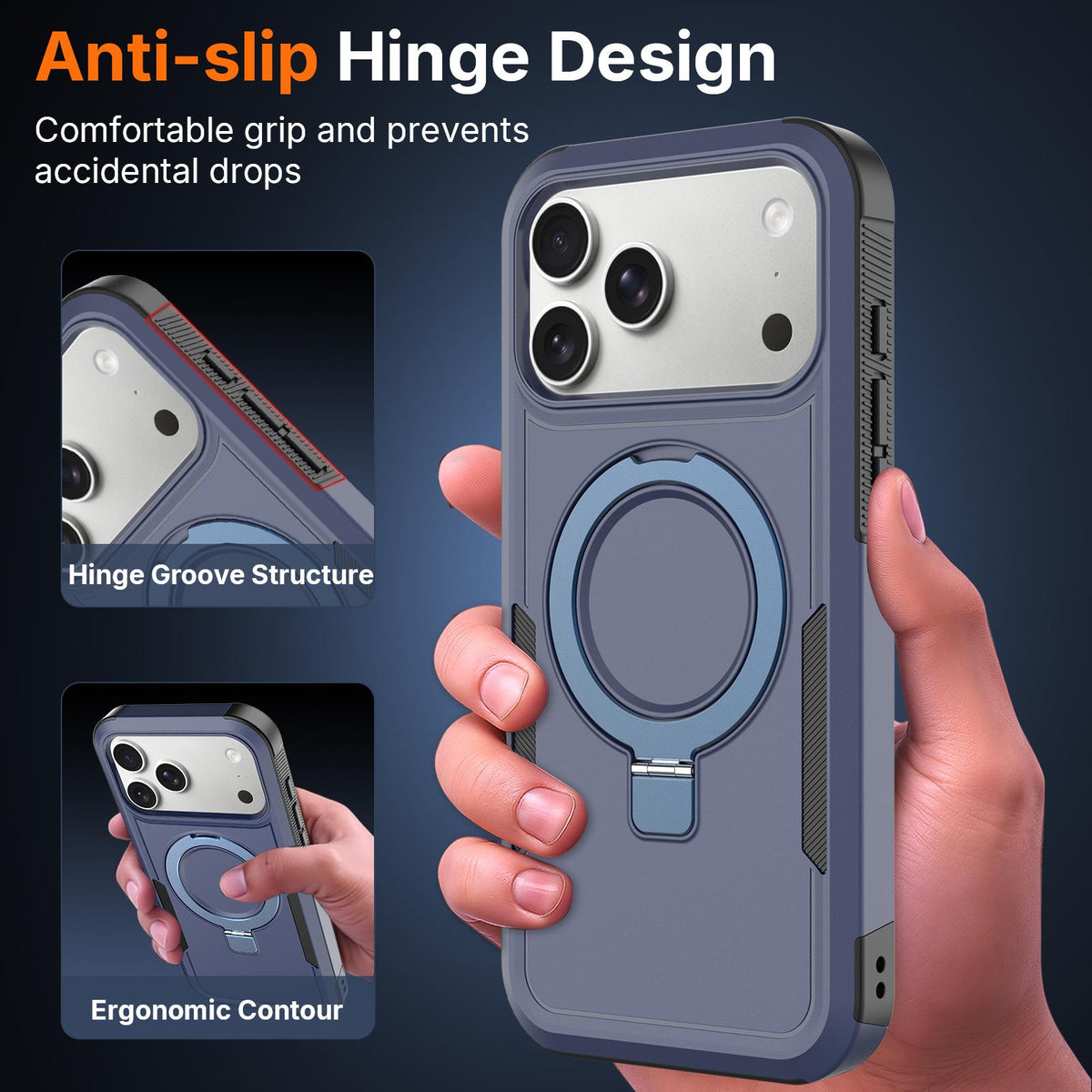 For iPhone 17 Shockproof Protective TPU Hybrid PC Ring Holder Magnetic Phone Case - Blue - EDA010210805G