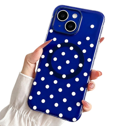 For iPhone 15 Precise Cutout Translucent IMD Dots Pattern Magnetic Phone Case - Dark Blue - EDA010211401A