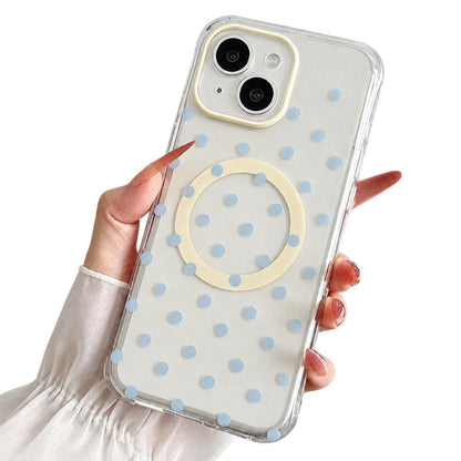 For iPhone 15 Precise Cutout Translucent IMD Dots Pattern Magnetic Phone Case - Light Yellow - EDA010211401B