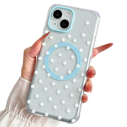 For iPhone 15 Precise Cutout Translucent IMD Dots Pattern Magnetic Phone Case - Ice Blue - EDA010211401C