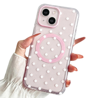 For iPhone 15 Precise Cutout Translucent IMD Dots Pattern Magnetic Phone Case - Light Pink - EDA010211401D