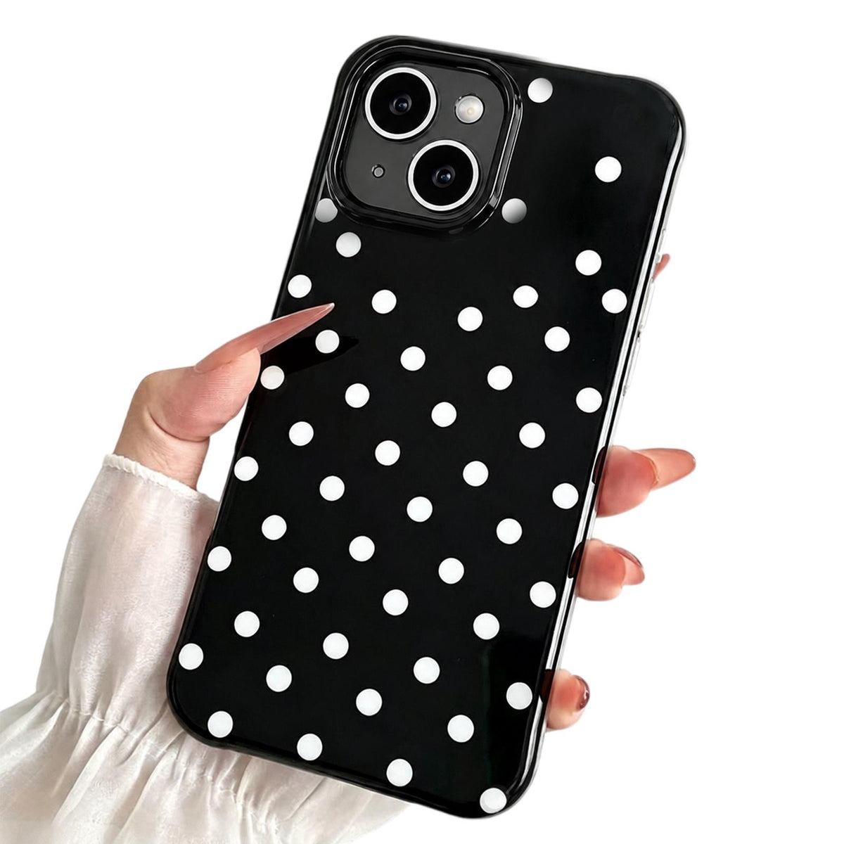 For iPhone 15 Precise Cutout Translucent IMD Dots Pattern Magnetic Phone Case - Black - EDA010211401E