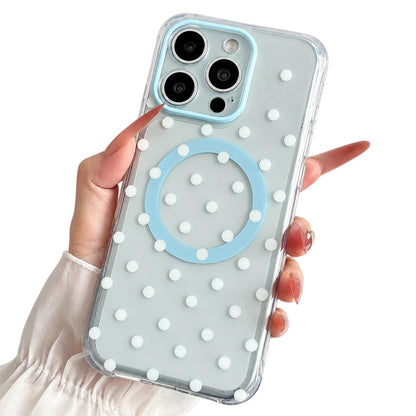 For iPhone 15 Pro Max Precise Cutout Translucent IMD Dots Pattern Magnetic Phone Case - Ice Blue - EDA010211403C