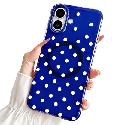 For iPhone 16 Precise Cutout Translucent IMD Dots Pattern Magnetic Phone Case - Dark Blue - EDA010211404A