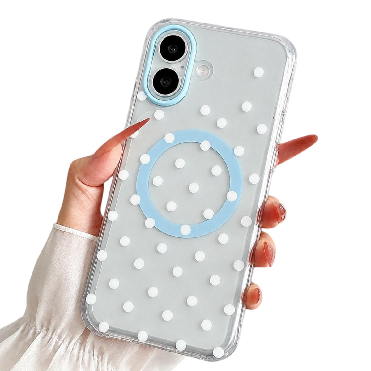 For iPhone 16 Precise Cutout Translucent IMD Dots Pattern Magnetic Phone Case - Ice Blue - EDA010211404C