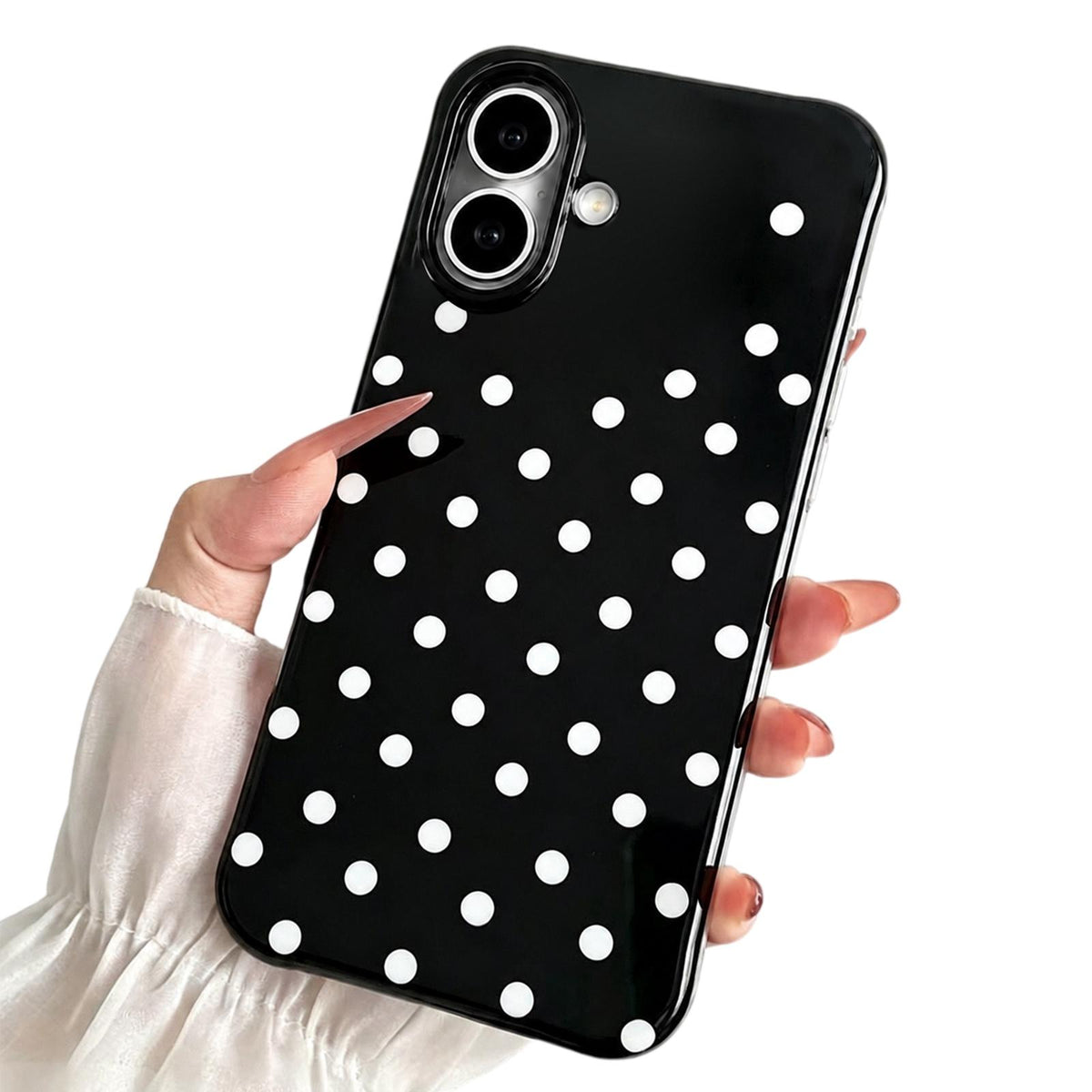 For iPhone 16 Precise Cutout Translucent IMD Dots Pattern Magnetic Phone Case - Black - EDA010211404E