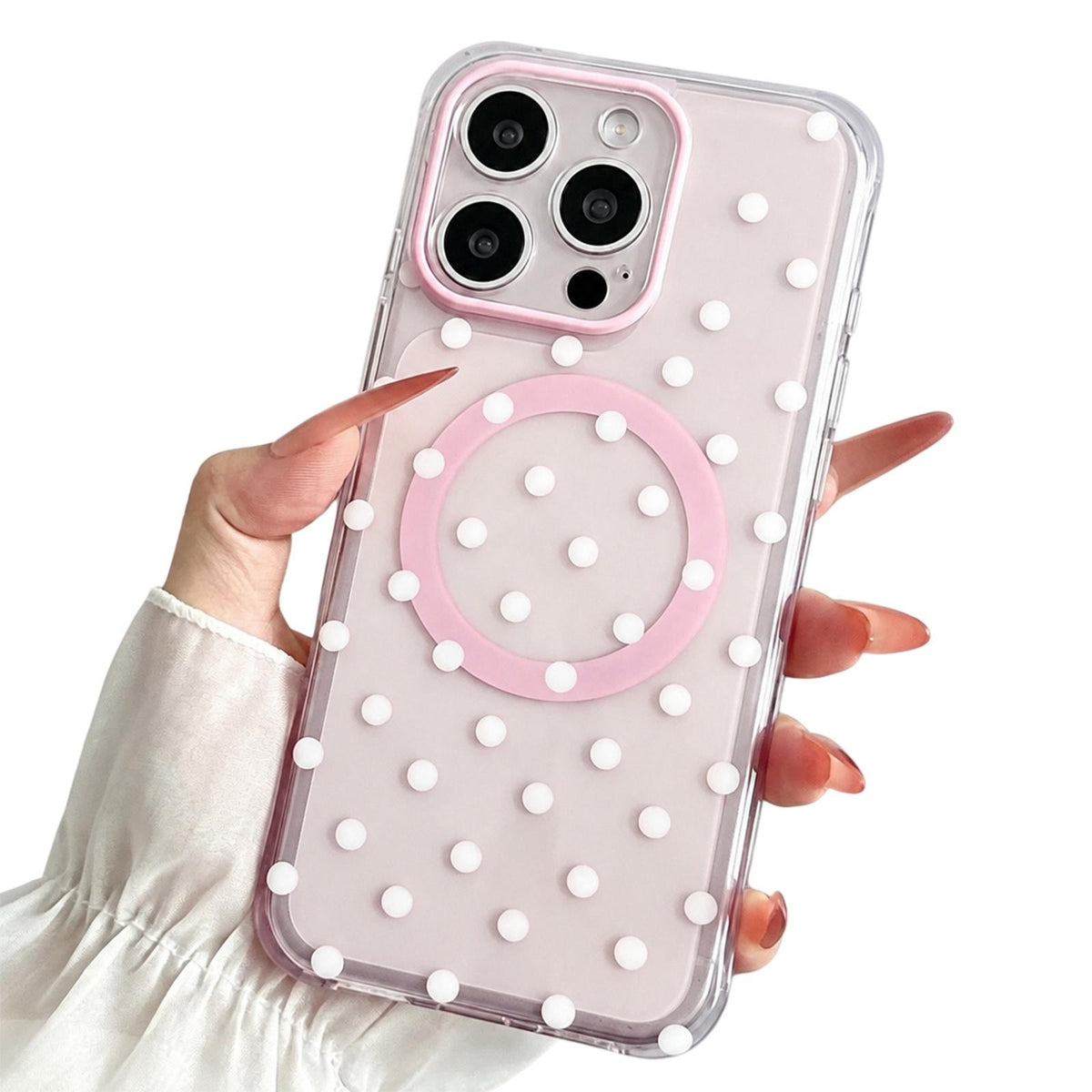For iPhone 16 Pro Precise Cutout Translucent IMD Dots Pattern Magnetic Phone Case - Light Pink - EDA010211405D