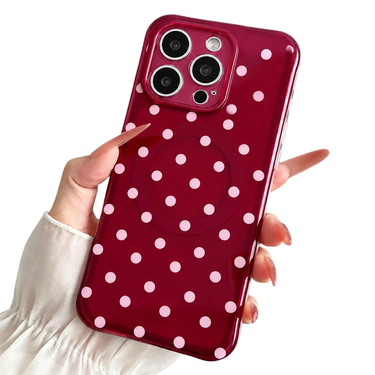 For iPhone 16 Pro Precise Cutout Translucent IMD Dots Pattern Magnetic Phone Case - Cherry Red - EDA010211405F