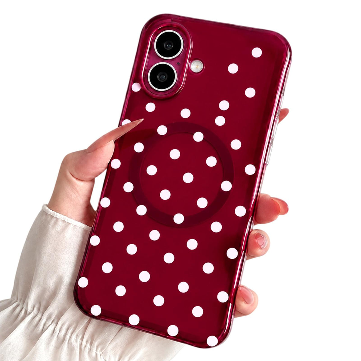 For iPhone 17 Precise Cutout Translucent IMD Dots Pattern Magnetic Phone Case - Cherry Red - EDA010211407F