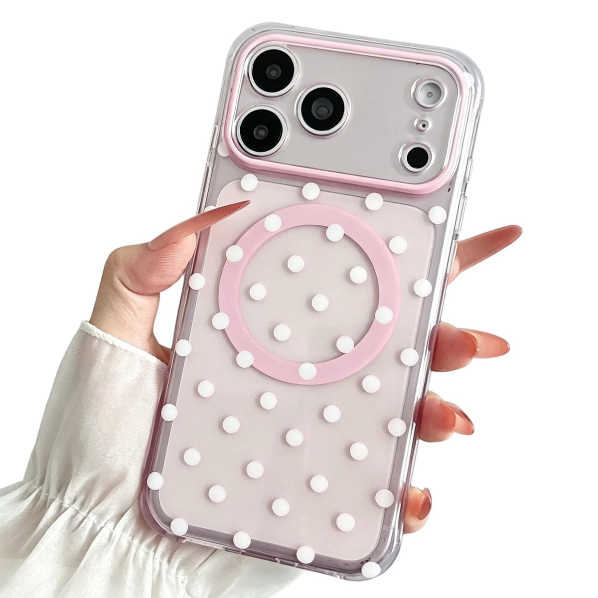 For iPhone 17 Pro Max Precise Cutout Translucent IMD Dots Pattern Magnetic Phone Case - Light Pink - EDA010211409D