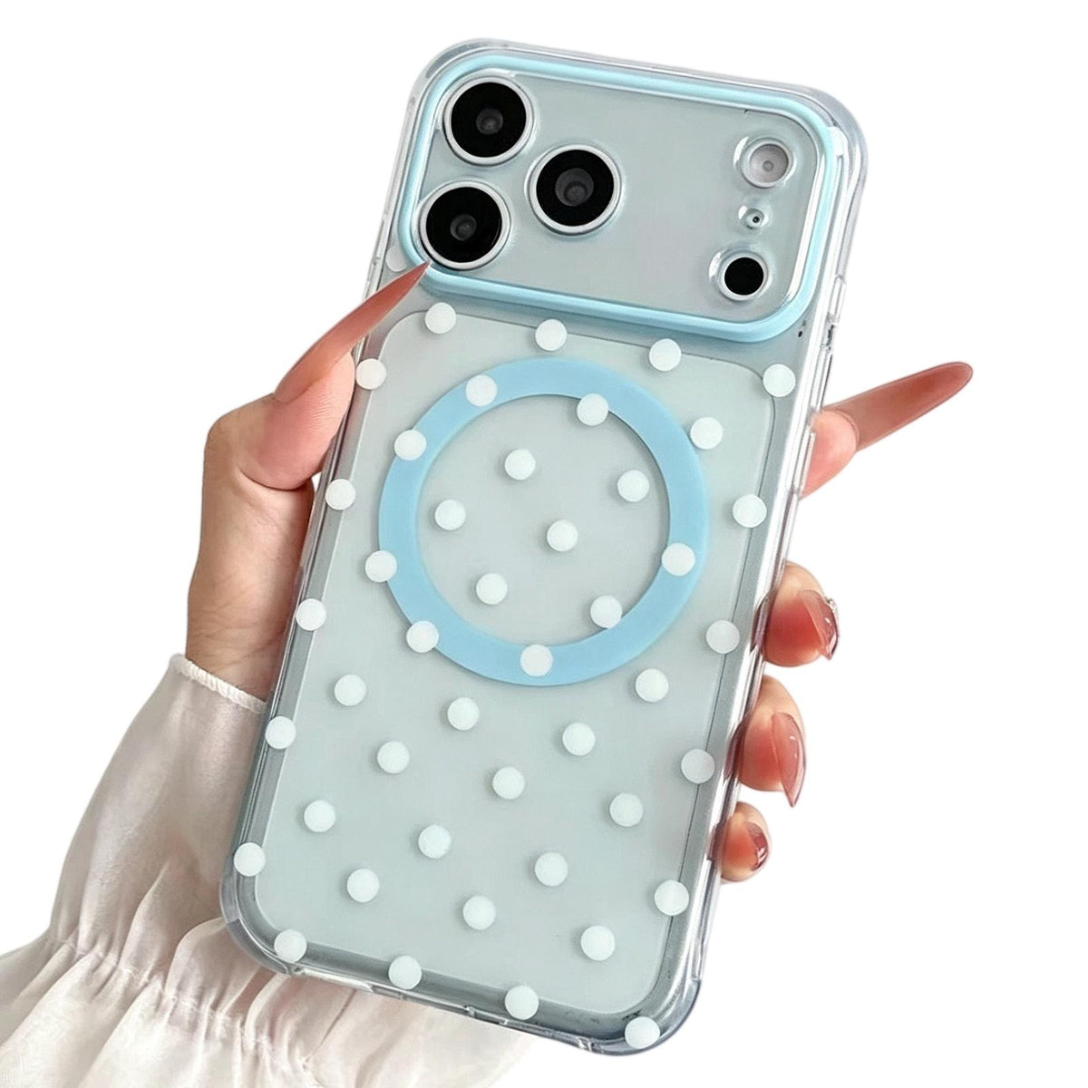 For iPhone 18 Pro Precise Cutout Translucent IMD Dots Pattern Magnetic Phone Case - Ice Blue - EDA010211410C