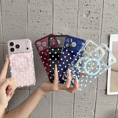 For iPhone 17 Pro Max Precise Cutout Translucent IMD Dots Pattern Magnetic Phone Case - Cherry Red - EDA010211409F