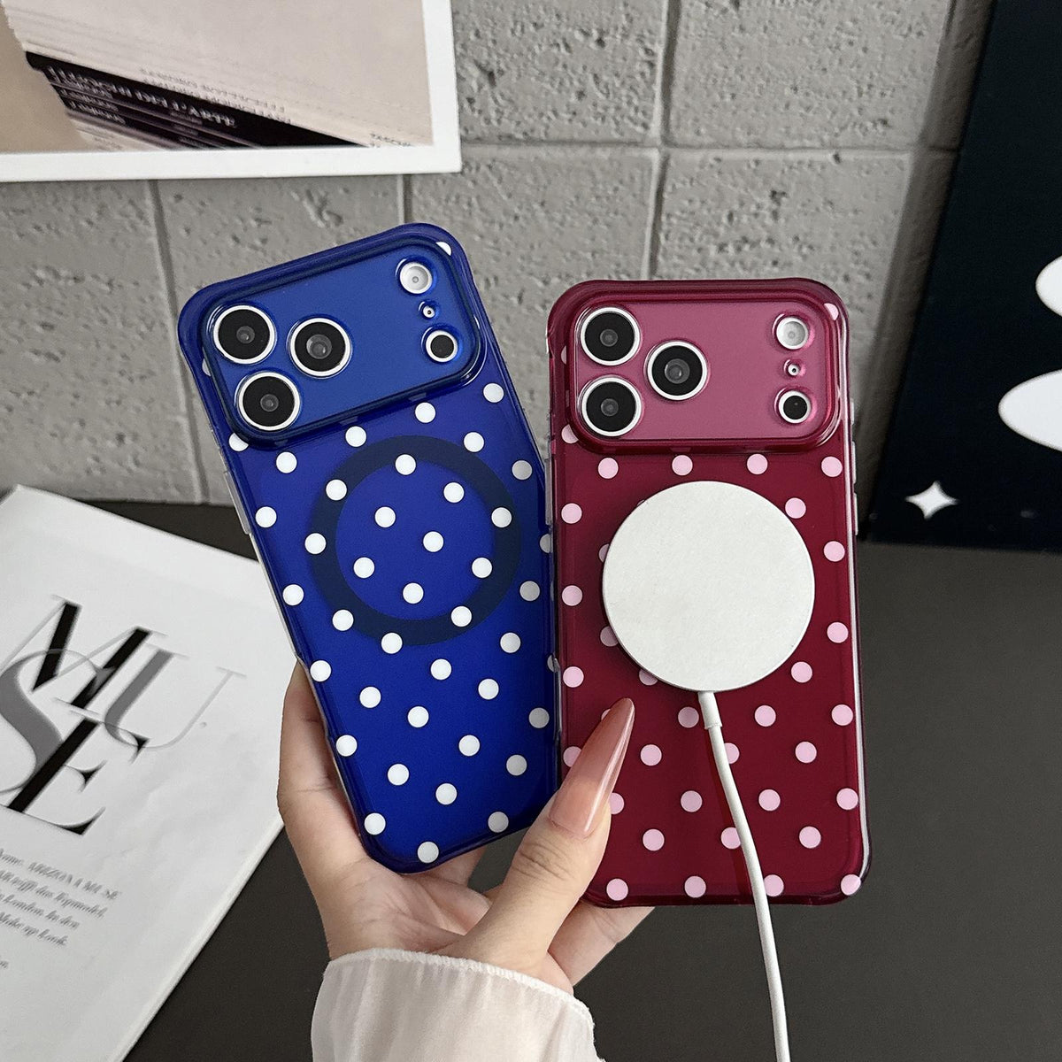 For iPhone 17 Pro Max Precise Cutout Translucent IMD Dots Pattern Magnetic Phone Case - Cherry Red - EDA010211409F