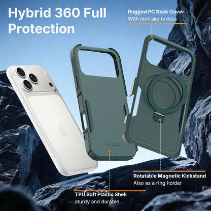 For iPhone 16 Pro Max Shockproof Protective TPU Hybrid PC Ring Holder Magnetic Phone Case - Green - EDA010211801D