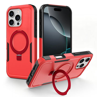 For iPhone 16 Pro Max Shockproof Protective TPU Hybrid PC Ring Holder Magnetic Phone Case - Red - EDA010211801E