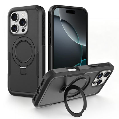 For iPhone 16 Pro Max Shockproof Protective TPU Hybrid PC Ring Holder Magnetic Phone Case - Black - EDA010211801H
