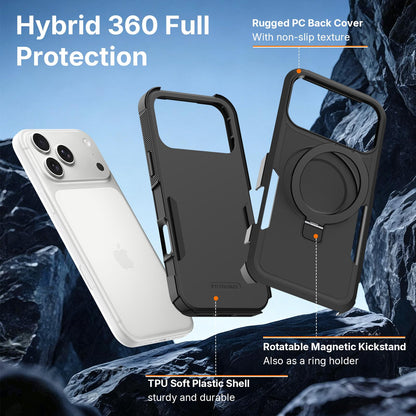 For iPhone 16 Pro Max Shockproof Protective TPU Hybrid PC Ring Holder Magnetic Phone Case - Black - EDA010211801H
