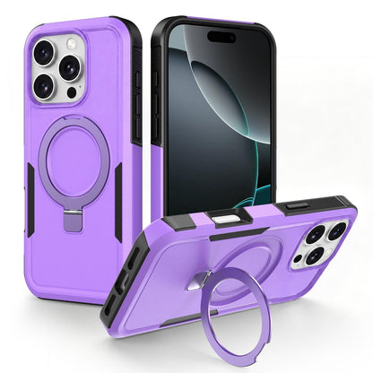 For iPhone 16 Pro Shockproof Protective TPU Hybrid PC Ring Holder Magnetic Phone Case - Purple - EDA010211802A
