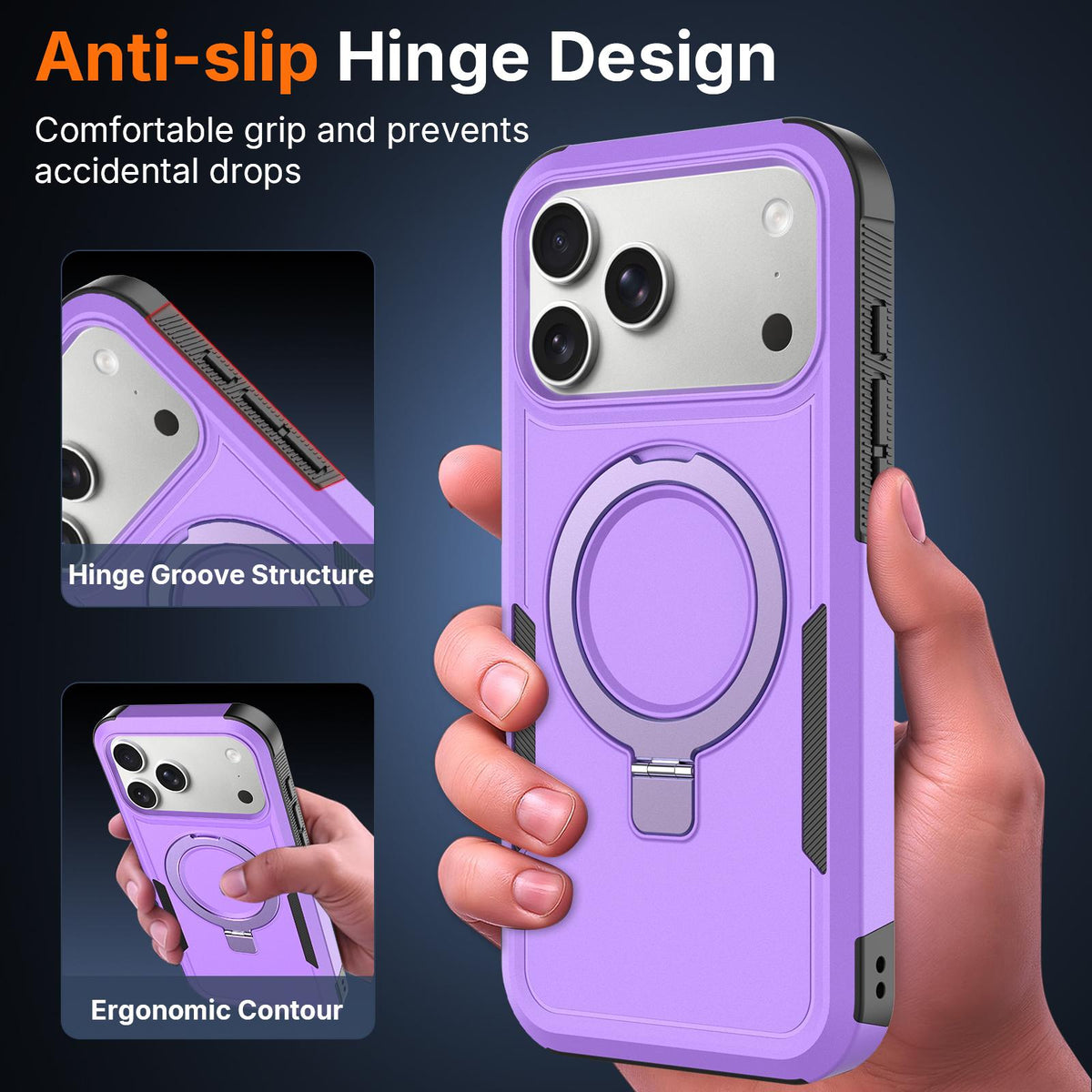For iPhone 16 Pro Shockproof Protective TPU Hybrid PC Ring Holder Magnetic Phone Case - Purple - EDA010211802A