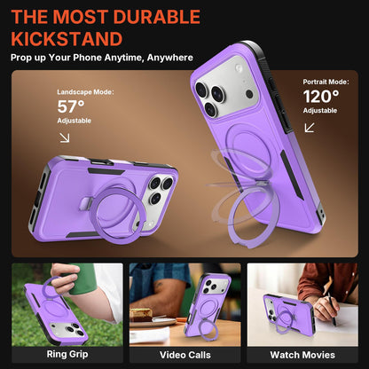 For iPhone 16 Pro Shockproof Protective TPU Hybrid PC Ring Holder Magnetic Phone Case - Purple - EDA010211802A