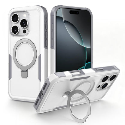 For iPhone 16 Pro Shockproof Protective TPU Hybrid PC Ring Holder Magnetic Phone Case - White - EDA010211802B