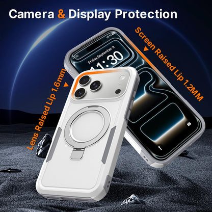 For iPhone 16 Pro Shockproof Protective TPU Hybrid PC Ring Holder Magnetic Phone Case - White - EDA010211802B