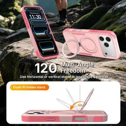 For iPhone 16 Pro Shockproof Protective TPU Hybrid PC Ring Holder Magnetic Phone Case - Pink - EDA010211802C