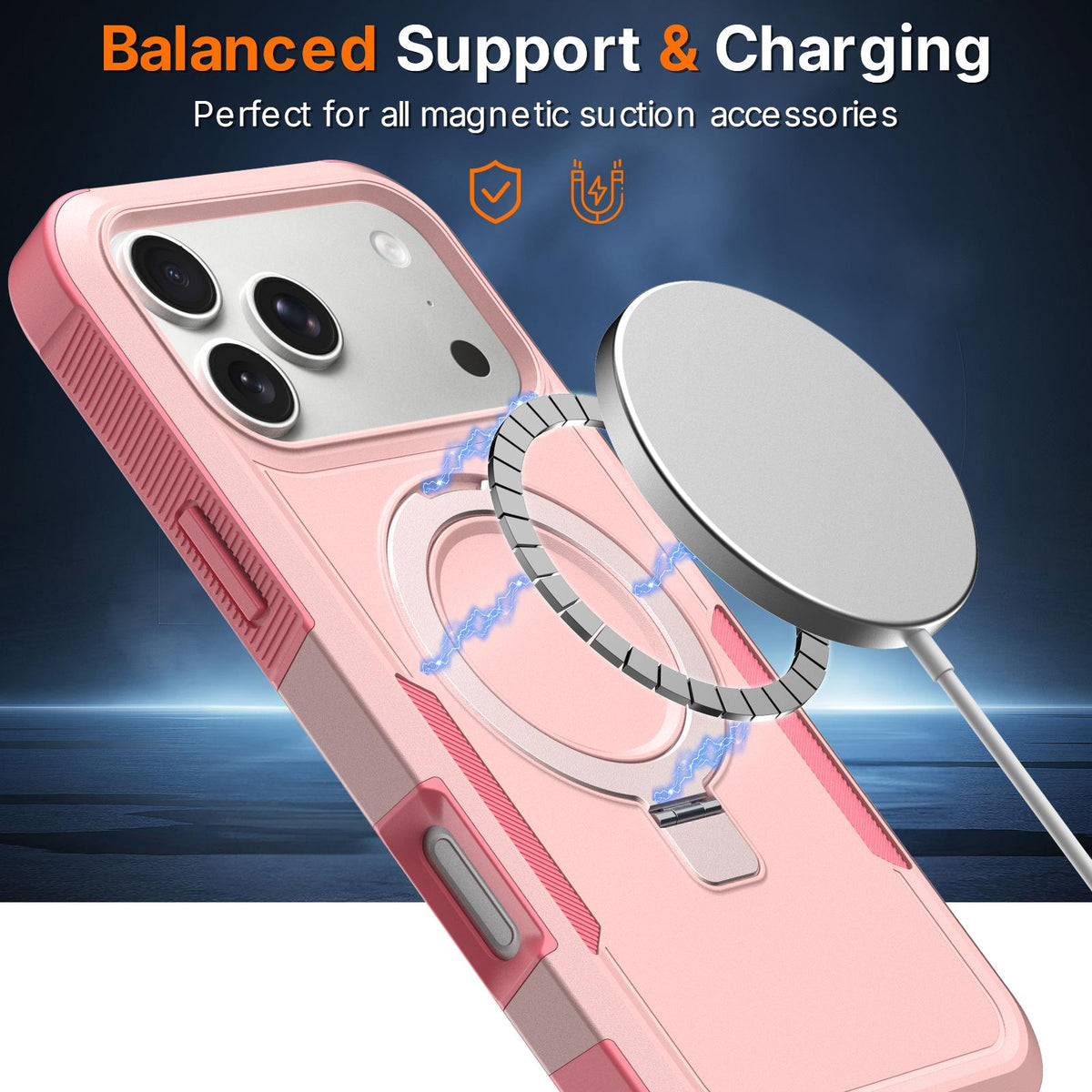For iPhone 16 Pro Shockproof Protective TPU Hybrid PC Ring Holder Magnetic Phone Case - Pink - EDA010211802C