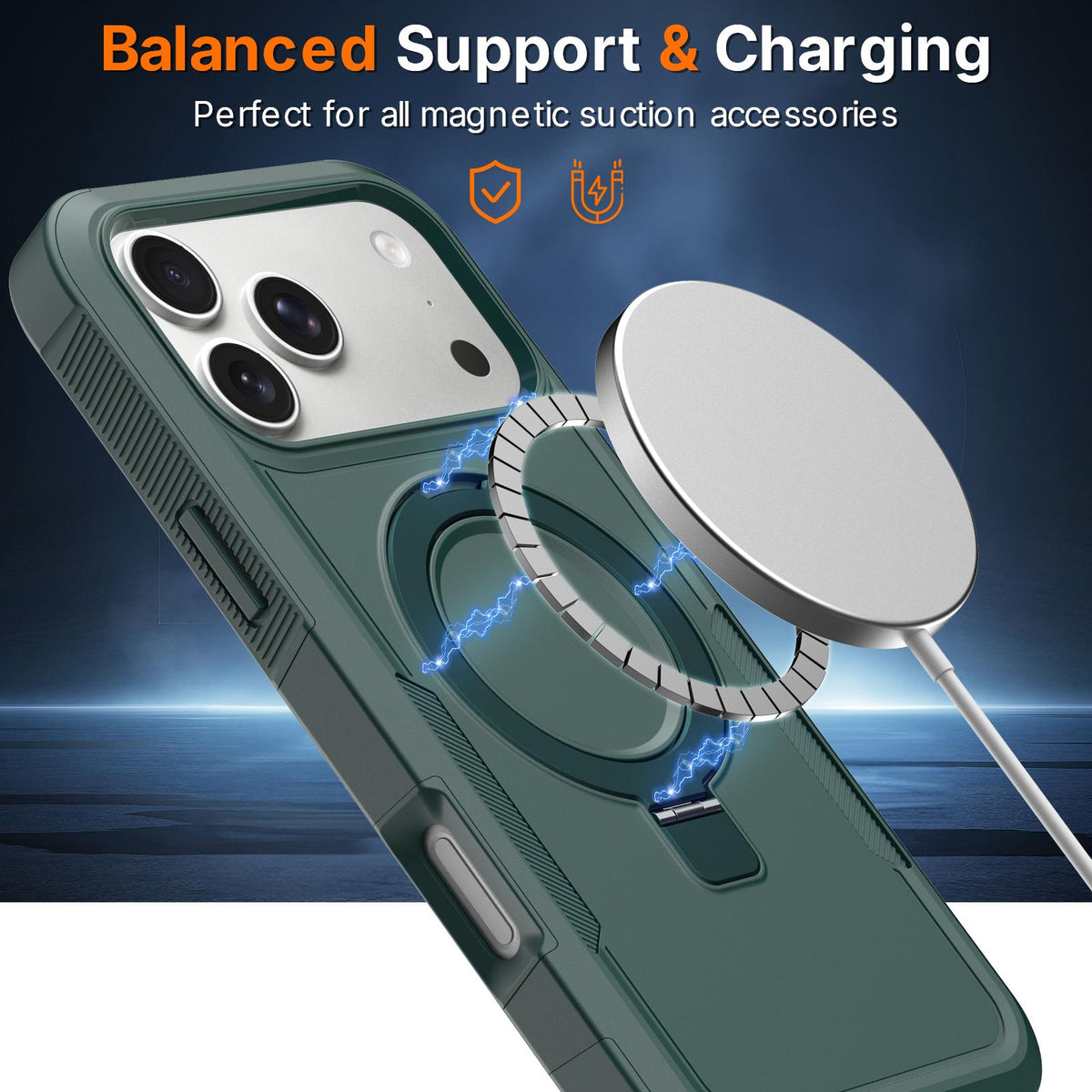 For iPhone 16 Pro Shockproof Protective TPU Hybrid PC Ring Holder Magnetic Phone Case - Green - EDA010211802D
