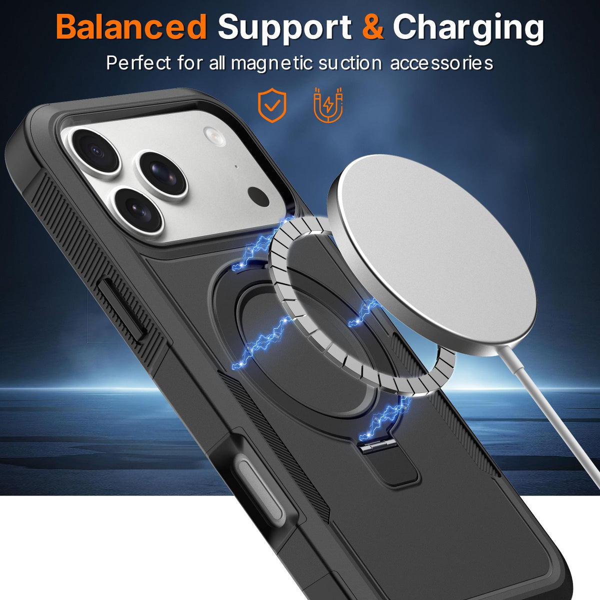 For iPhone 16 Pro Shockproof Protective TPU Hybrid PC Ring Holder Magnetic Phone Case - Black - EDA010211802H