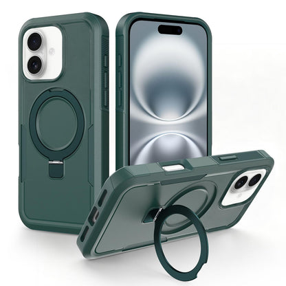 For iPhone 16 Plus Shockproof Protective TPU Hybrid PC Ring Holder Magnetic Phone Case - Green - EDA010211803D