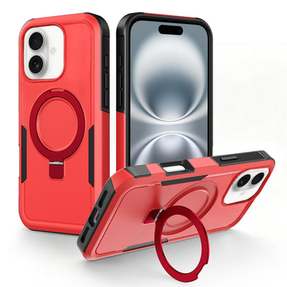 For iPhone 16 Plus Shockproof Protective TPU Hybrid PC Ring Holder Magnetic Phone Case - Red - EDA010211803E