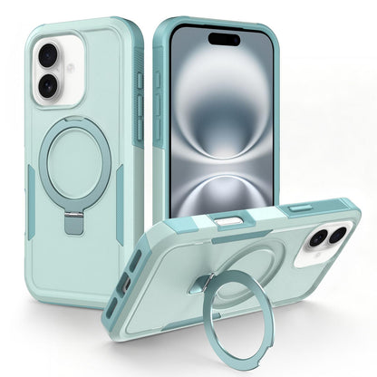 For iPhone 16 Plus Shockproof Protective TPU Hybrid PC Ring Holder Magnetic Phone Case - Cyan - EDA010211803F