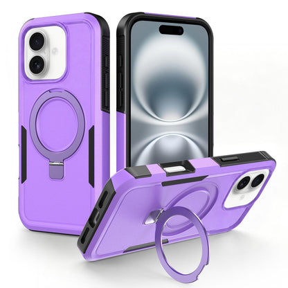 For iPhone 16 Shockproof Protective TPU Hybrid PC Ring Holder Magnetic Phone Case - Purple - EDA010211804A