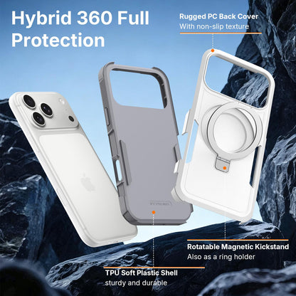 For iPhone 16 Shockproof Protective TPU Hybrid PC Ring Holder Magnetic Phone Case - White - EDA010211804B