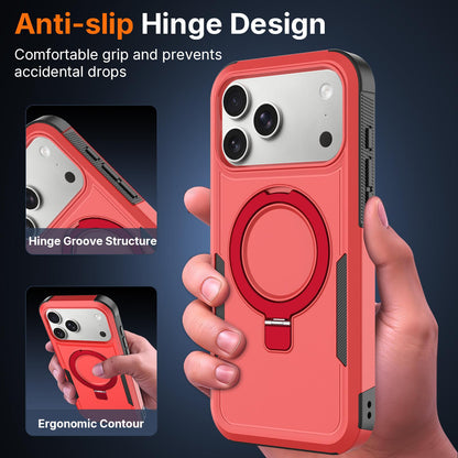 For iPhone 16 Shockproof Protective TPU Hybrid PC Ring Holder Magnetic Phone Case - Red - EDA010211804E