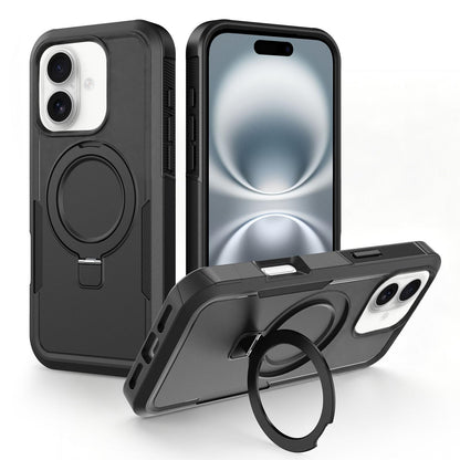 For iPhone 16 Shockproof Protective TPU Hybrid PC Ring Holder Magnetic Phone Case - Black - EDA010211804H