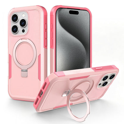For iPhone 15 Pro Max Shockproof Protective TPU Hybrid PC Ring Holder Magnetic Phone Case - Pink - EDA010211805C