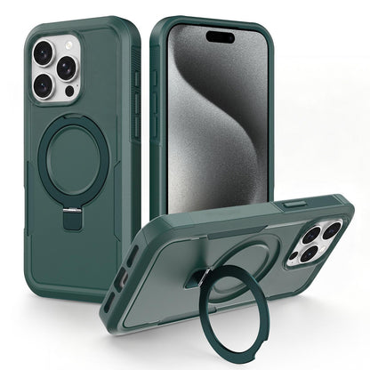 For iPhone 15 Pro Max Shockproof Protective TPU Hybrid PC Ring Holder Magnetic Phone Case - Green - EDA010211805D