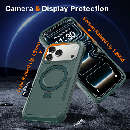 For iPhone 15 Pro Max Shockproof Protective TPU Hybrid PC Ring Holder Magnetic Phone Case - Green - EDA010211805D