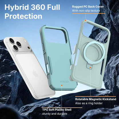 For iPhone 15 Pro Max Shockproof Protective TPU Hybrid PC Ring Holder Magnetic Phone Case - Cyan - EDA010211805F