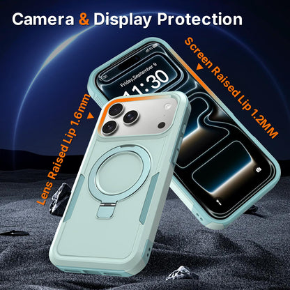For iPhone 15 Pro Max Shockproof Protective TPU Hybrid PC Ring Holder Magnetic Phone Case - Cyan - EDA010211805F