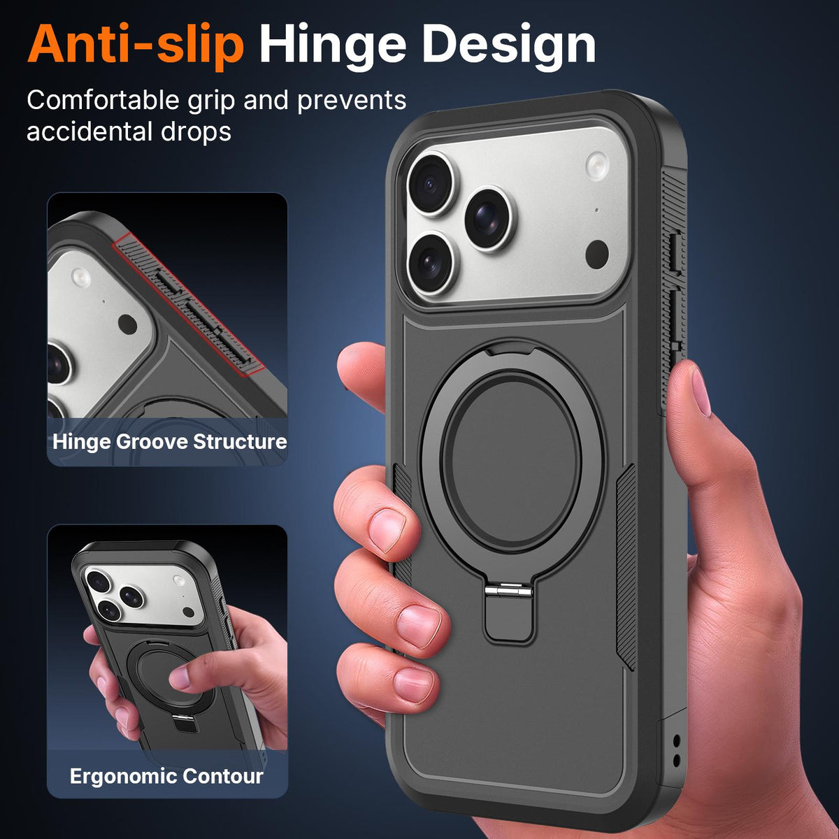 For iPhone 15 Pro Max Shockproof Protective TPU Hybrid PC Ring Holder Magnetic Phone Case - Black - EDA010211805H