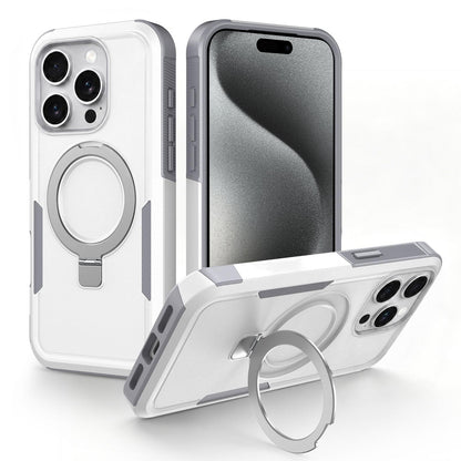 For iPhone 15 Pro Shockproof Protective TPU Hybrid PC Ring Holder Magnetic Phone Case - White - EDA010211806B