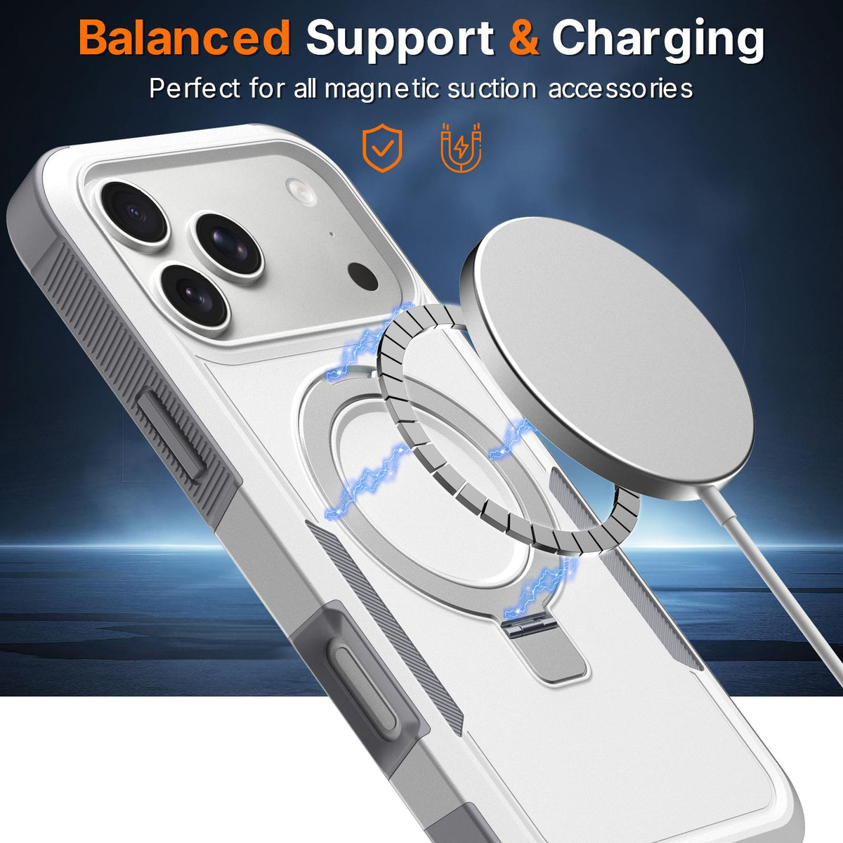 For iPhone 15 Pro Shockproof Protective TPU Hybrid PC Ring Holder Magnetic Phone Case - White - EDA010211806B
