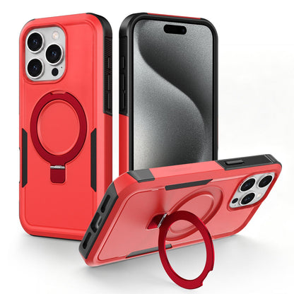 For iPhone 15 Pro Shockproof Protective TPU Hybrid PC Ring Holder Magnetic Phone Case - Red - EDA010211806E